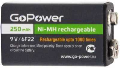 Аккумулятор бытовой GoPower Крона 6F22 BL1 NI-MH 9V 250mAh Аккумуляторы фото, изображение